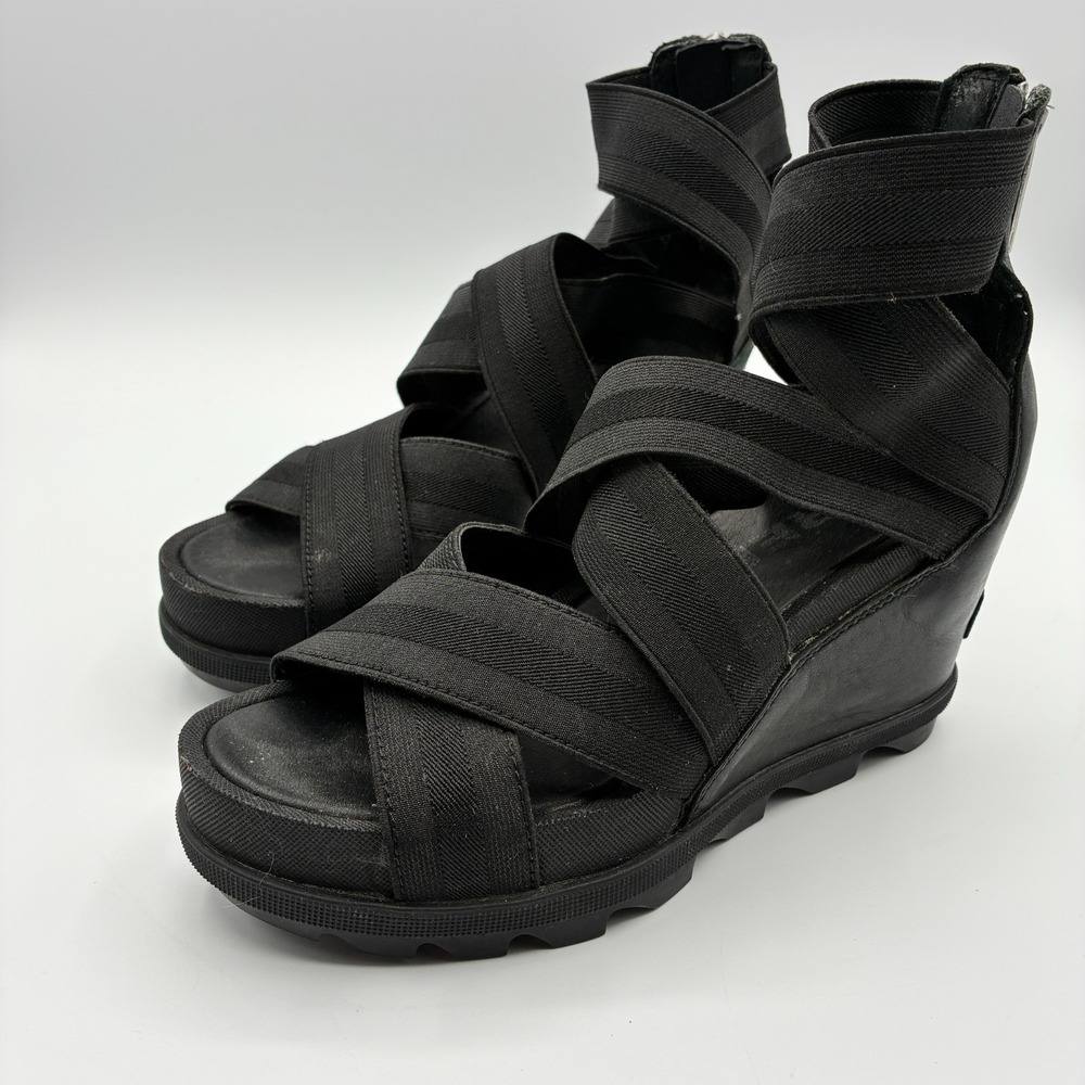 Sorel Joanie II Platform Sandals Women 6.5 EU 37.5 Black Strappy Gladiator Wedge